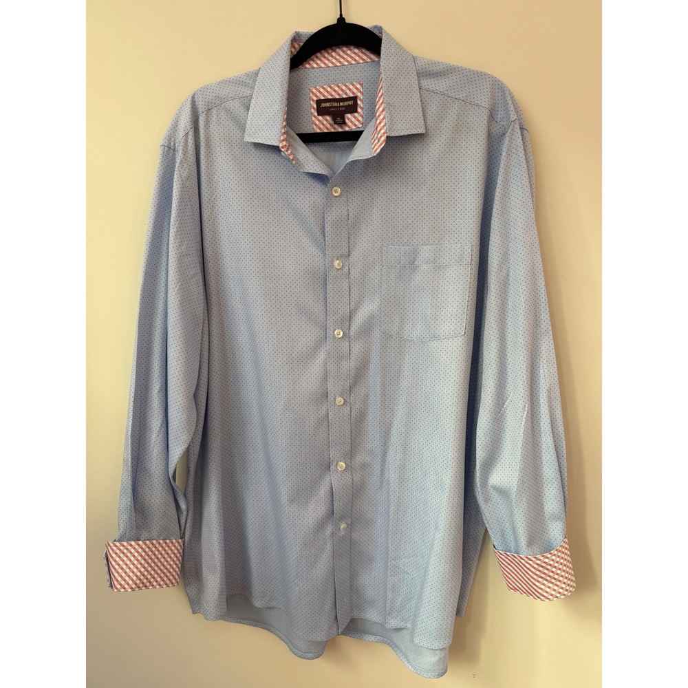 Johnston & Murphy Men's XL Blue Micro Print Button Down Shirt Flip Cuff